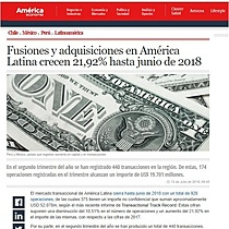 Fusiones y adquisiciones en Amrica Latina crecen 21,92% hasta junio de 2018